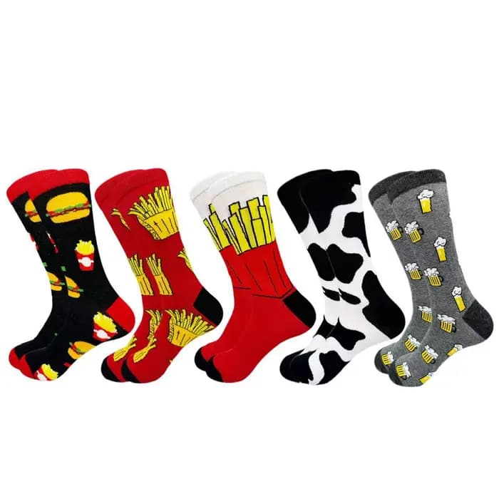 Sports flou athlétique automne hiver mode longue chaussette dessin animé nourriture frites hamburgers vaches bière