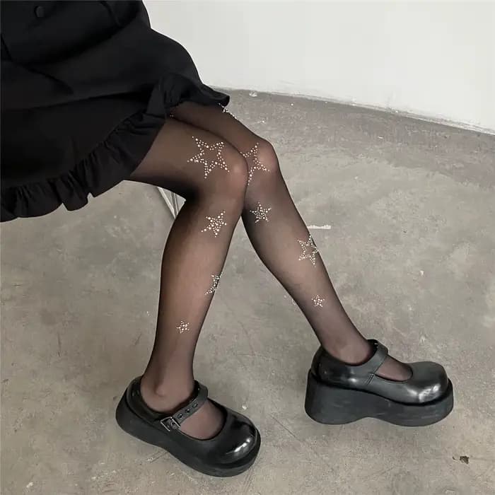JK Lolita-Collants étoiles en biscuits pour femmes, collants brillants, cuisse haute, bas pour filles, lingerie sexy, bonneterie