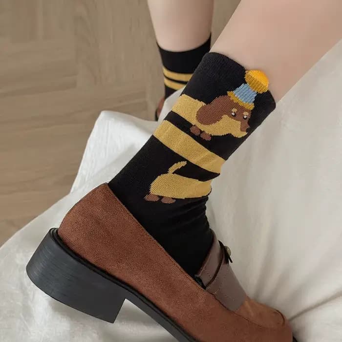 Dessin animé saucisse chien coton chaussettes mignon teckel tricot