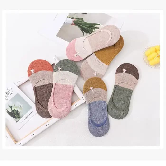 Chaussettes bateau pour femme avec broderie lapin Kawaii