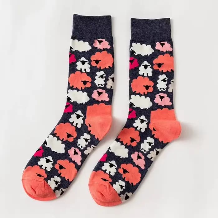 Femmes personnalité Couples drôle heureux chaussettes coton hommes chaussettes femme Soks oeuf lapin plume mouton chaussettes feuilles