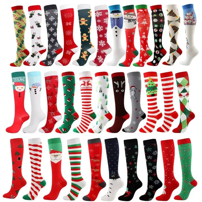 HYSAfeast-Chaussettes hautes de compression de Noël pour hommes et femmes, chaussettes de course en nylon, chaussettes de sport à motif de compression, chaussettes de course hautes au genou
