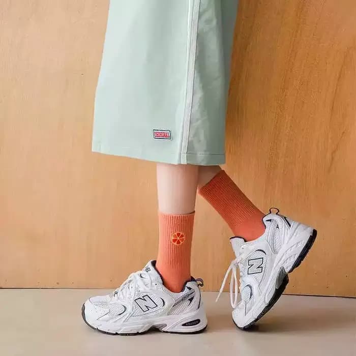 Chaussettes de dehors Simples en Coton pour Femme, Broderie de Fruits, Mignonnes, Respirantes, Colorées, Décontractées, Tube Moyen, Hipster 03/Soft