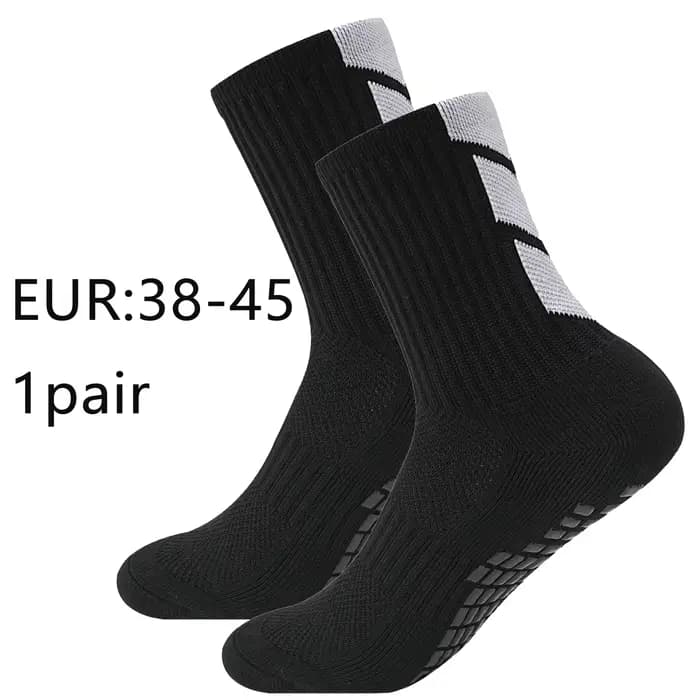 1 paire de chaussettes de sport antidérapantes collées, chaussettes de football à flèche solide et chaussettes de protection des jambes