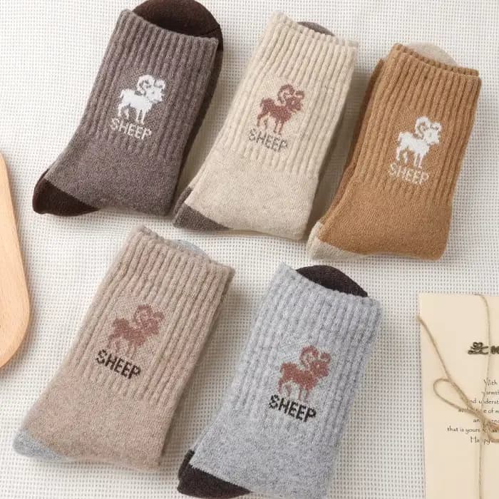 5 paires de chaussettes épaisses en laine à motif de mouton pour hommes