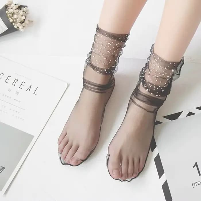 Chaussettes élastiques en dentelle pour femmes, chaussettes en maille à paillettes de cristal, chaussettes courtes transparentes
