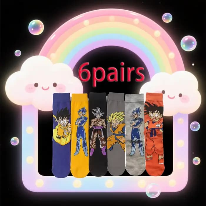 6pairsof Dragon Ball mi tube animesocks genou haute hommes chaussettes cosplay hip-hop personnalité garçon fordaily fitness exercice cyclisme