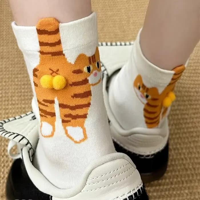 1/2 paires dessin animé chat mignon 3D boules drôles chaussettes Kawaii chaton tricot