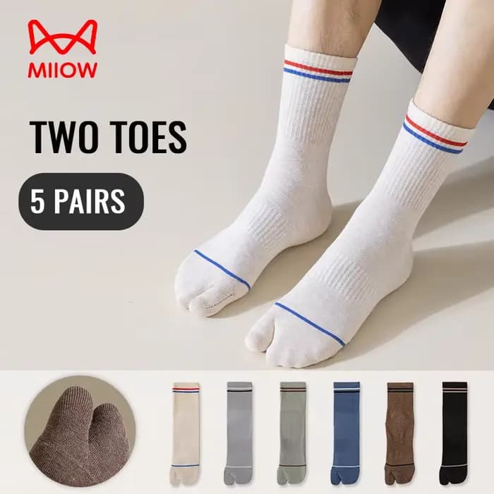 MiiOW japonais Tabi chaussettes bout fendu chaussette hommes 100% pur coton chaussette longue cinq doigts deux orteils chaussette Ninja Geta Anti odeur chaussette Sport