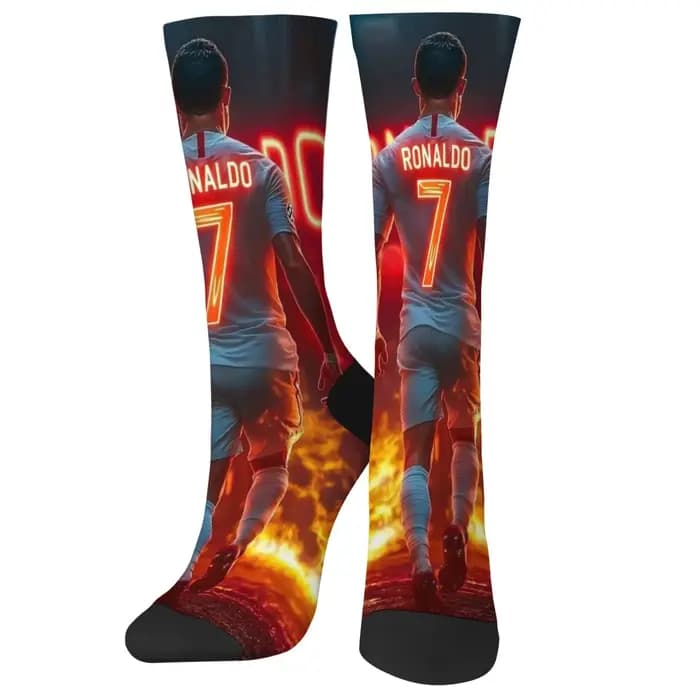 Nouveauté Flame Football CR7 Cristiano Ronaldo chaussettes drôles pour hommes