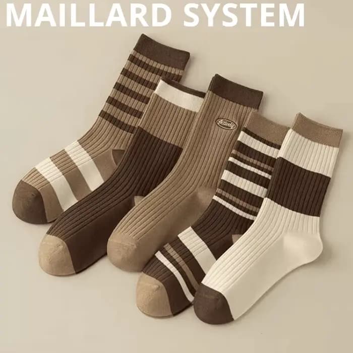 5 paires de chaussettes pour femmes, système de couleurs Maillard, chaussettes de sport Vintage amusantes à la mode, chaussettes tendance de sport, automne et hiver