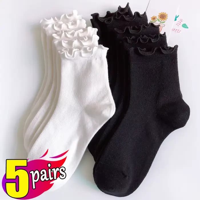 1/3/5 paires coton volants cheville chaussettes femmes Lolita mignon Kawaii coréen bas fille printemps noir blanc moyen Tube japonais Sox