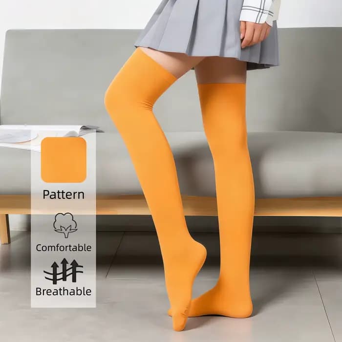 Bas cuissardes orange unies pour femmes