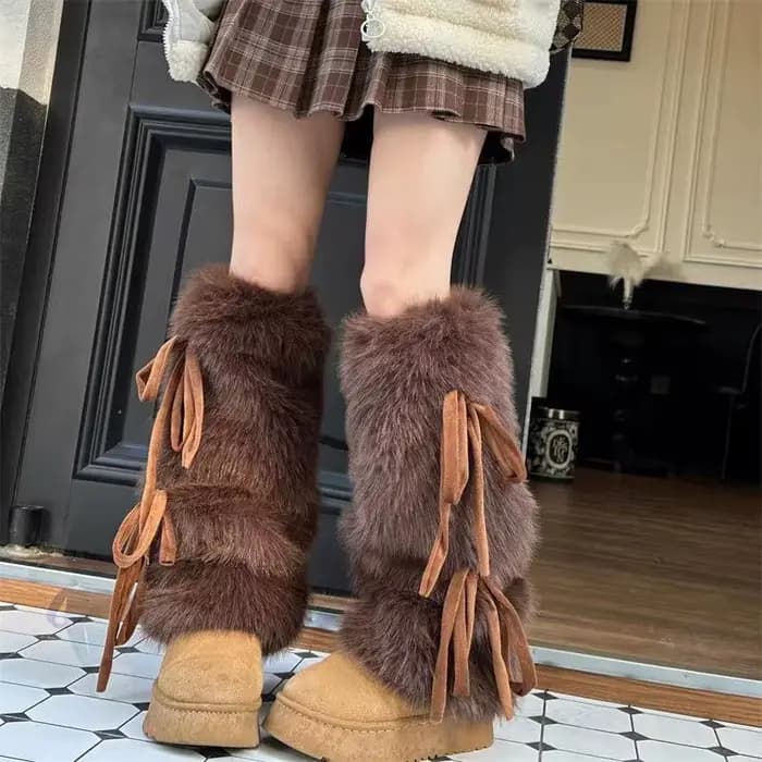 Guêtres en fausse fourrure blanche, couvre-bottes, style Y2K gothique, chaussettes unies, chaussettes punk mi-longues, chaussettes chaudes tendance