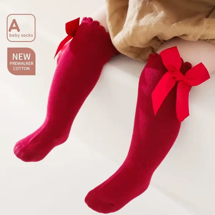 1 paire de chaussettes pour enfants en bas âge filles grand nœud genou haute qualité longue douce automne hiver 100% coton dentelle bébé Tube chaussette Calcetines