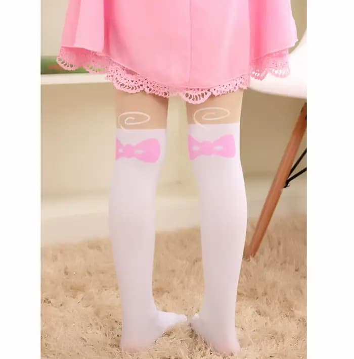 Collants d'été fins pour filles, bas en velours, faux tatouage, blanc, dessin animé chat renard, pour enfants