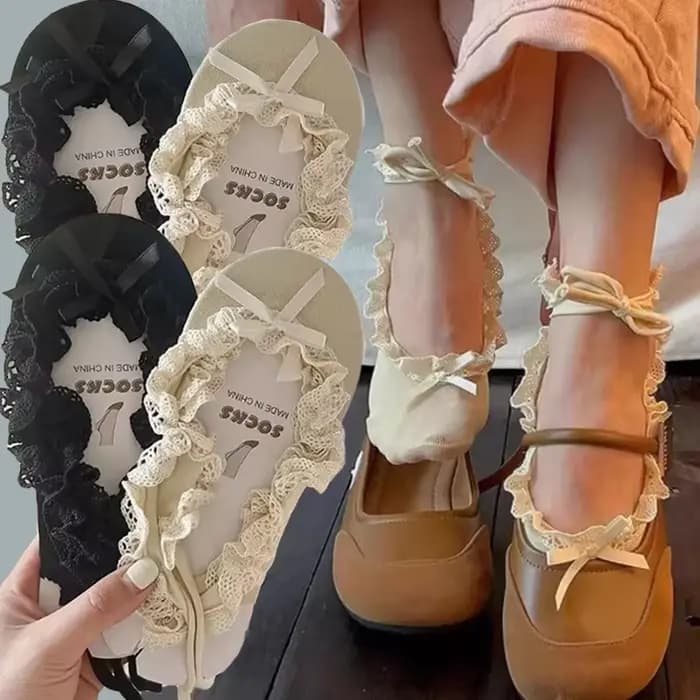 Japonais doux Ballet dentelle cravate sangles bateau chaussettes nœud papillon femmes pantoufle filles Jk Lolita danse moderne danse latine chaussette