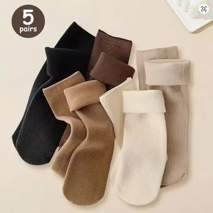 5 paires de chaussettes de neige pour femmes, chaussettes d'automne et d'hiver avec bas de sol de couchage chauds et épais, couleur unie pour femmes