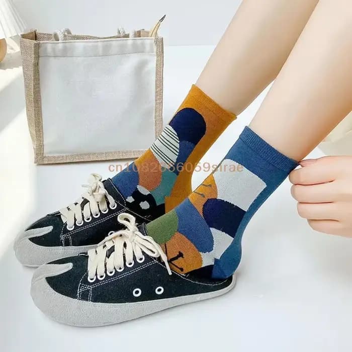 1 paire de chaussettes Jacquard colorées à deux orteils pour femmes