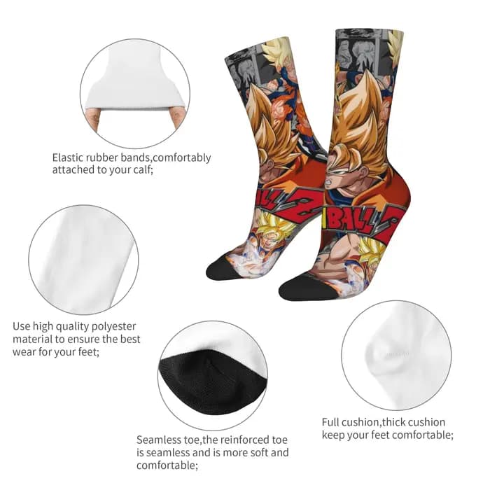 1 paire de chaussettes amusantes Dragon Ball Son Goku (3) avec motif imprimé sans couture