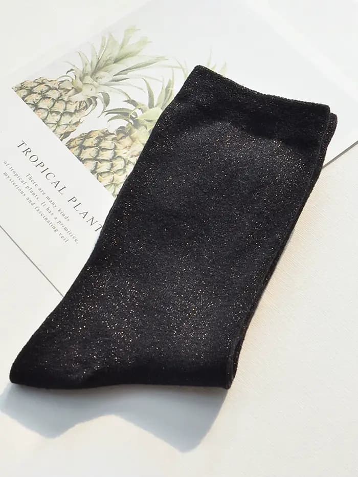 3/5/10/15 paires de chaussettes à paillettes de couleur unie aléatoires