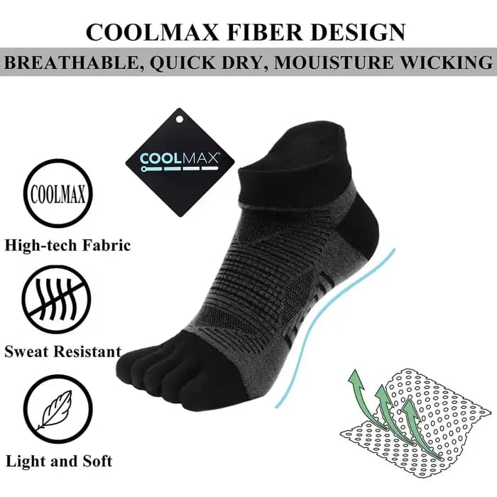 COOLMAX chaussettes de sport à cinq doigts bout Invisible course athlétique randonnée en plein air