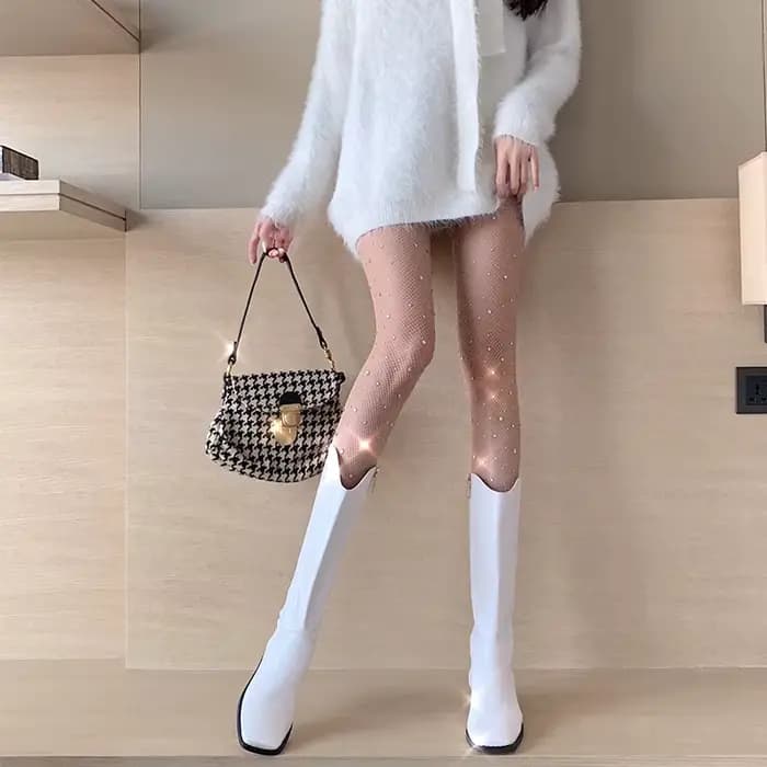 Collants résille brillants noirs Sexy pour femmes