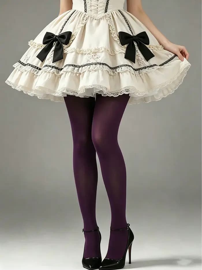 1 paire de collants opaques violet foncé pour femmes, collants extensibles de style Lolita, couleur unie