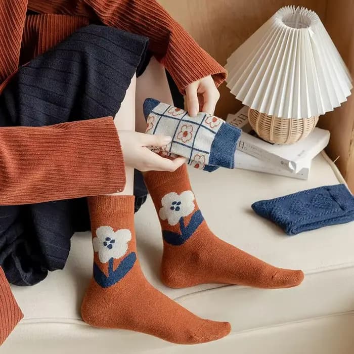 5 paires de chaussettes tricotées à Tube moyen rétro pour femmes