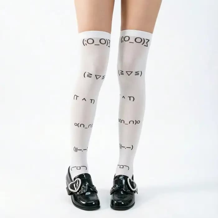 Kawaii expression blanc Graffiti lettre imprimer chaussettes longues Harajuku sur genou cuisse haute bas Y2K Cosplay chaussettes mignonnes Kawaii