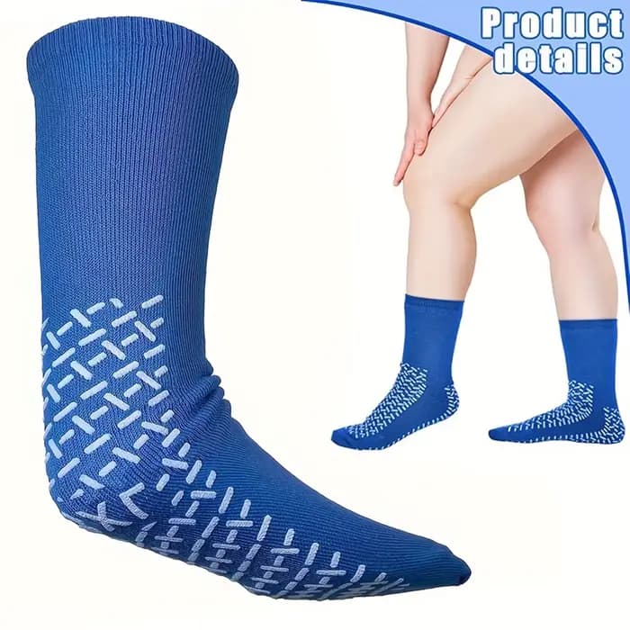 NON SKID Chaussettes d'hôpital pour hommes avec poignées, chaussettes antidérapantes pour hommes et femmes, chaussettes diabétiques pour hommes, chaussettes extra larges pour gonfler