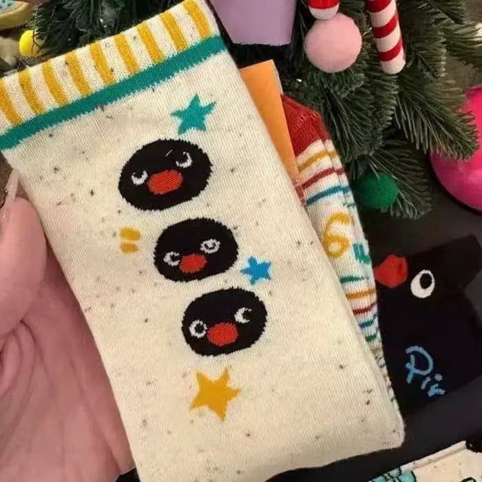 Chaussettes Penguin Pingu pour Hommes et Femmes, Motif Animalier Original et Coloré, Mi-mollet, Tendance Mode Niche, Chaussettes en Coton à Motifs de Dessins Animés