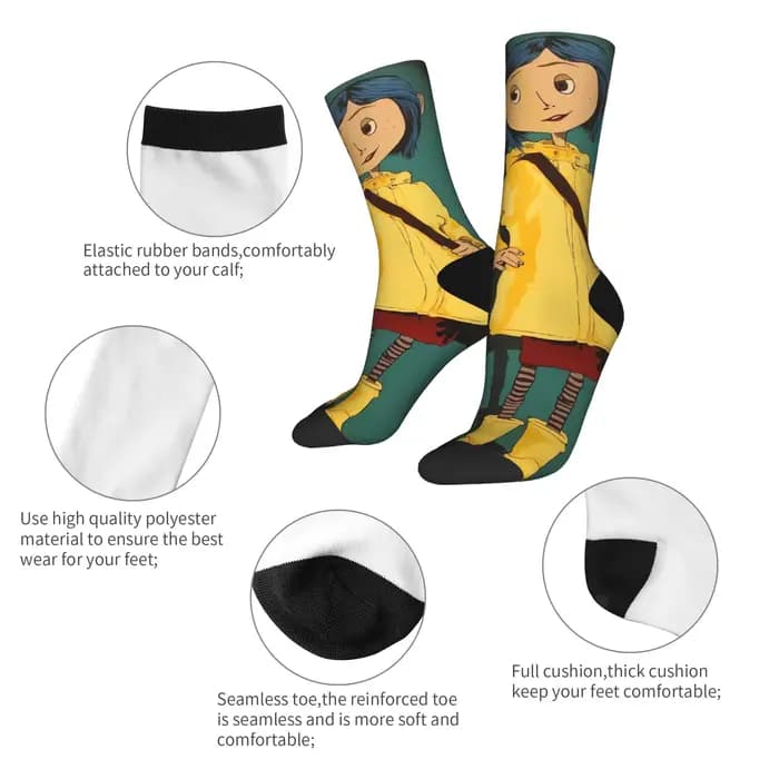 Coralines chaussettes horreur dessin animé drôle bas Couple doux extérieur chaussettes automne modèle anti-dérapant chaussettes