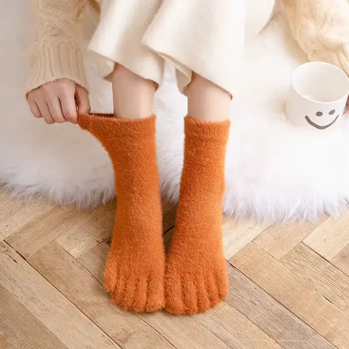 Chaussettes à cinq doigts en molleton de corail épais pour femmes et filles