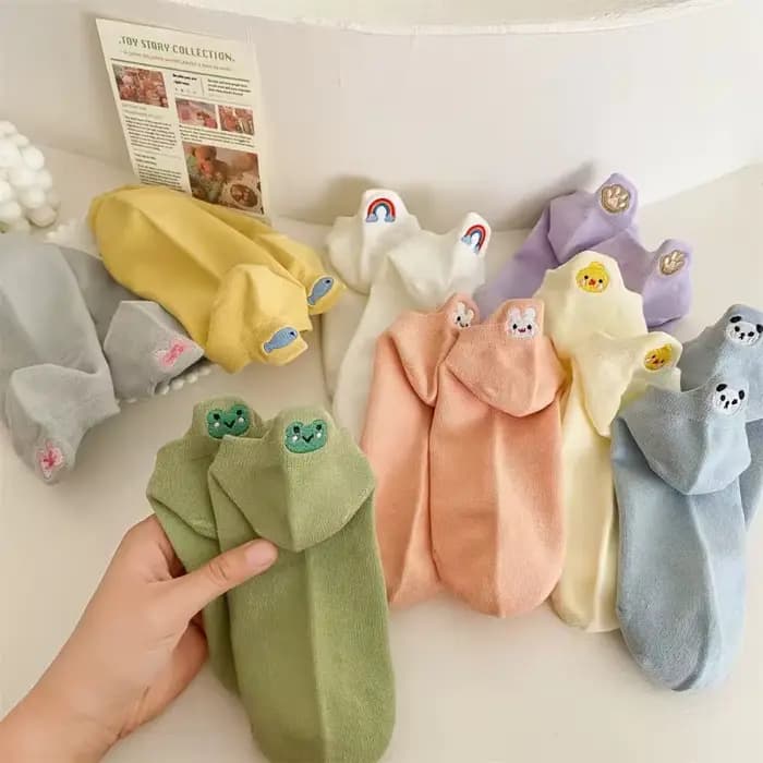 Harajuku femmes chaussettes Kawaii mignon drôle grenouille Panda lapin arc-en-ciel broderie Animal coton