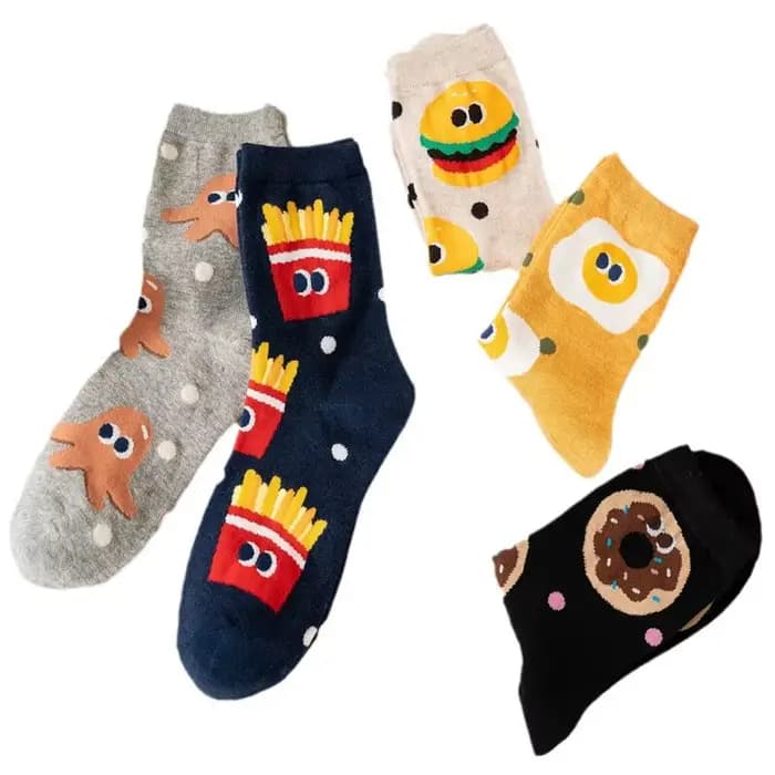 Chaussette femme mignon drôle Meme peigné automne hiver coton filles dessin animé Snack frites Burger beignet chaussettes Tube moyen confortable