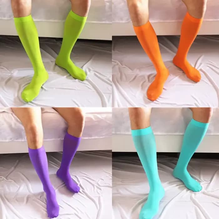 Chaussettes fines et soyeuses pour hommes, chaussettes d'été Ultra hautes, extensibles, lisses au-dessus du mollet, en Nylon, cadeaux pour hommes, longues, sans couture