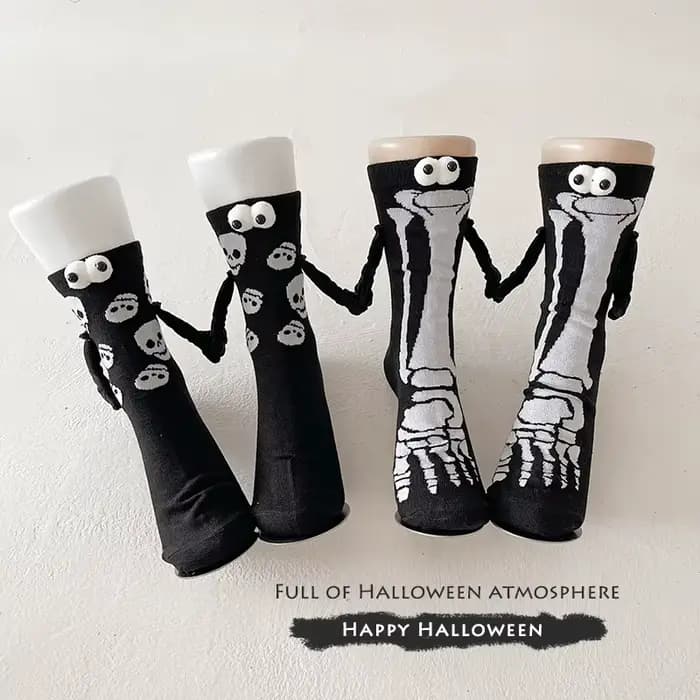 Chaussettes mi-mollet en coton, amusantes, confortables et respirantes, à motif 'Main dans la main', pour Halloween, au design original et tendance