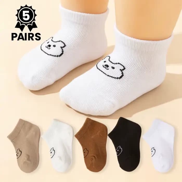 5 paires de chaussettes antidérapantes pour bébé, imprimé ours mignon, chaussettes respirantes pour tout-petits garçons et filles, chaussures pour nouveau-nés