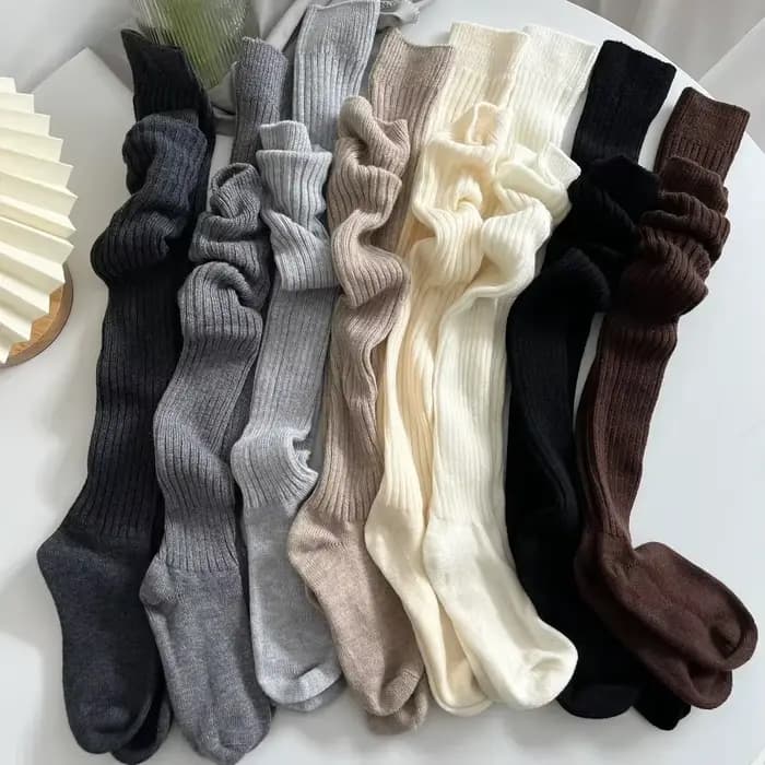 Femmes laine douce longues chaussettes automne hiver cachemire solide tricoté bas maigre décontracté genou haute