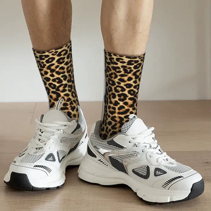 Chaussettes habillées léopard véritable pour hommes, personnalisées, Cool, unisexes, chaudes, confortables, imprimées en 3D, Sexy, en fourrure d'animal africain
