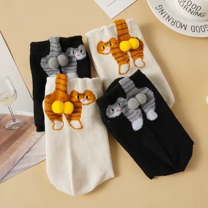 Chaussettes boule de fourrure de chat mignon 3D pour femmes