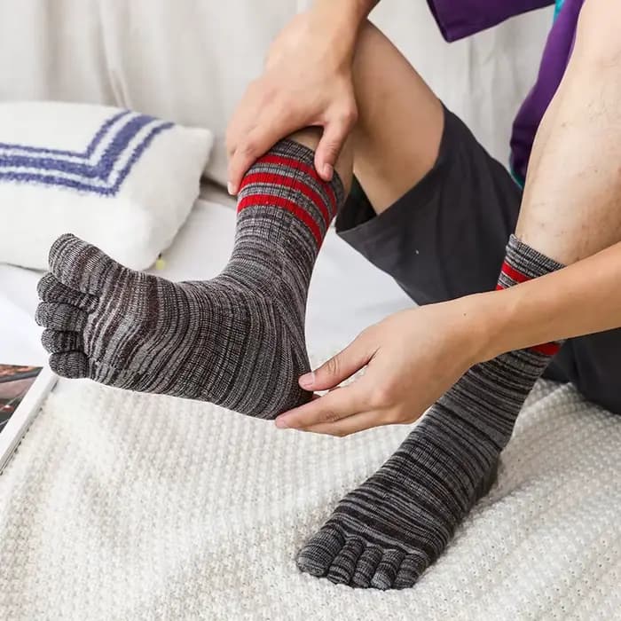 100 coton hommes orteil chaussettes été rayé contraste