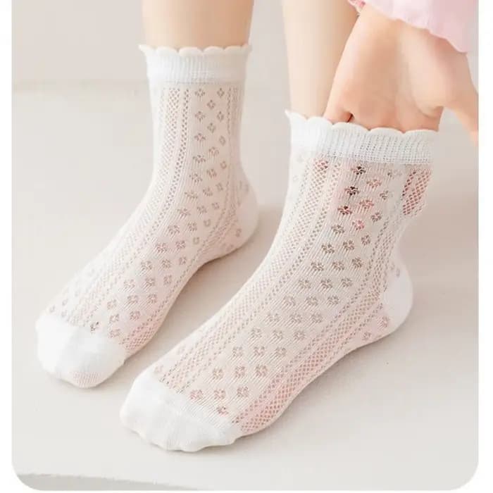 5 paires de chaussettes blanches pour filles, chaussettes fines de printemps et d'été, chaussettes respirantes en maille pour enfants, chaussettes en dentelle pour bébés filles