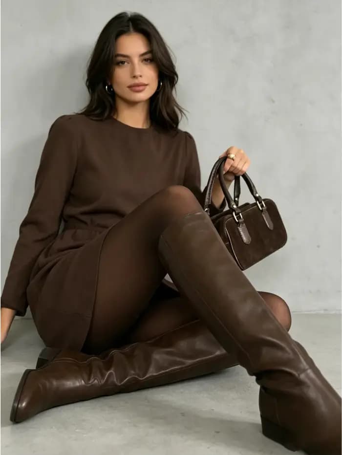 Collants opaques marron café pour femmes