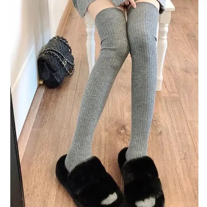 Femmes laine douce longues chaussettes automne hiver cachemire solide tricoté bas maigre décontracté genou haute