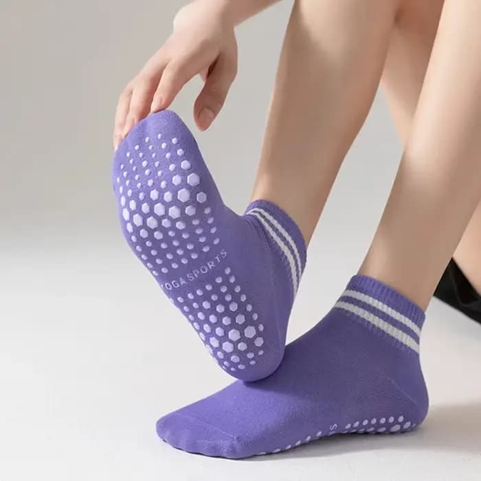 Chaussettes antidérapantes pour femmes, chaussettes de yoga Pilates avec double rayures, chaussettes antidérapantes pour l'entraînement, chaussettes de ballet et d'athlétisme