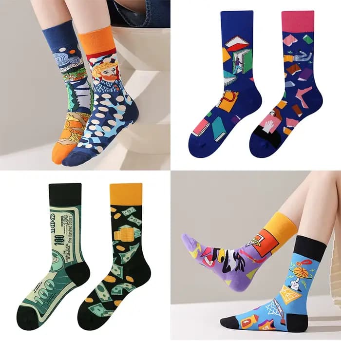 1 paire homme femmes chaussette originale AB marée chaussettes Van Gogh phare animaux marins chaussettes quatre saisons unisexe pour cadeau d'anniversaire