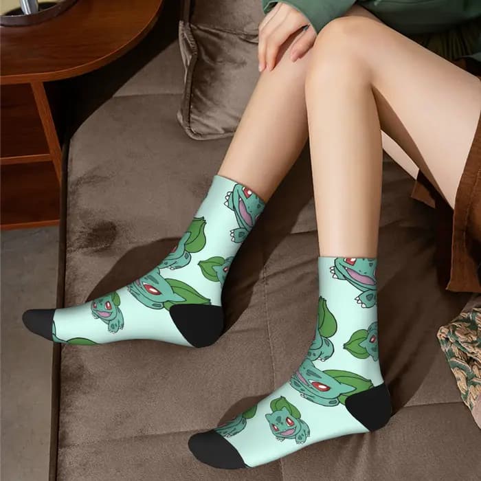 Heureux drôle hommes chaussettes Harajuku p-pokemons Bulbasaur chaussette Skateboard femmes bas printemps été automne hiver