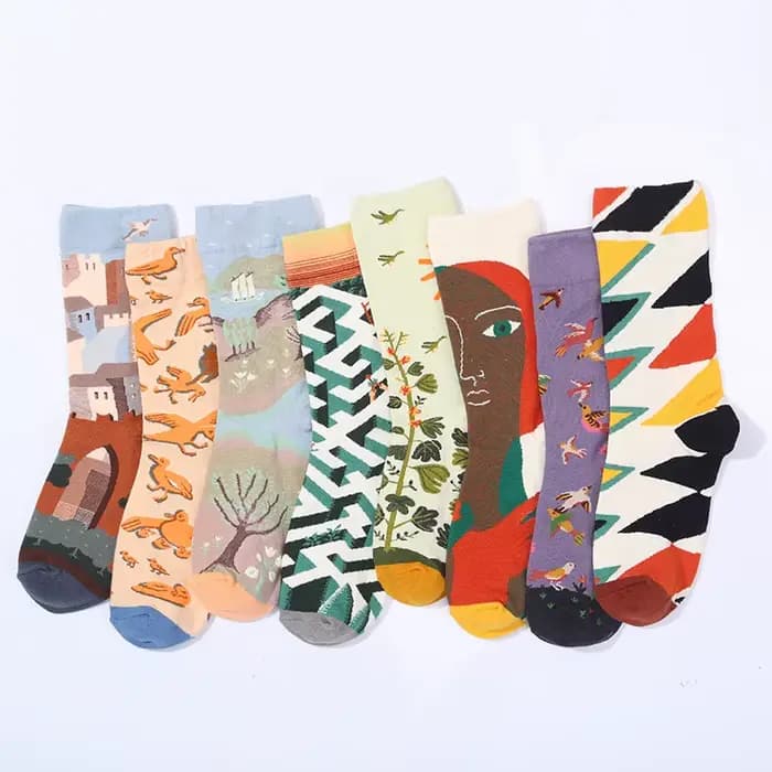 Chaussettes mi-tube peinture à l'huile française pour hommes et femmes